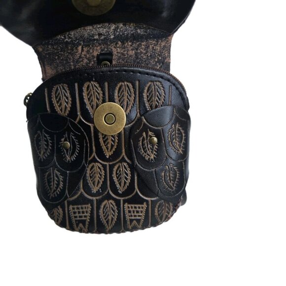 New Brown Genuine Leather Handmade Owl Bird Coin Purse Wristlet Key Case - Picture 3 of 4